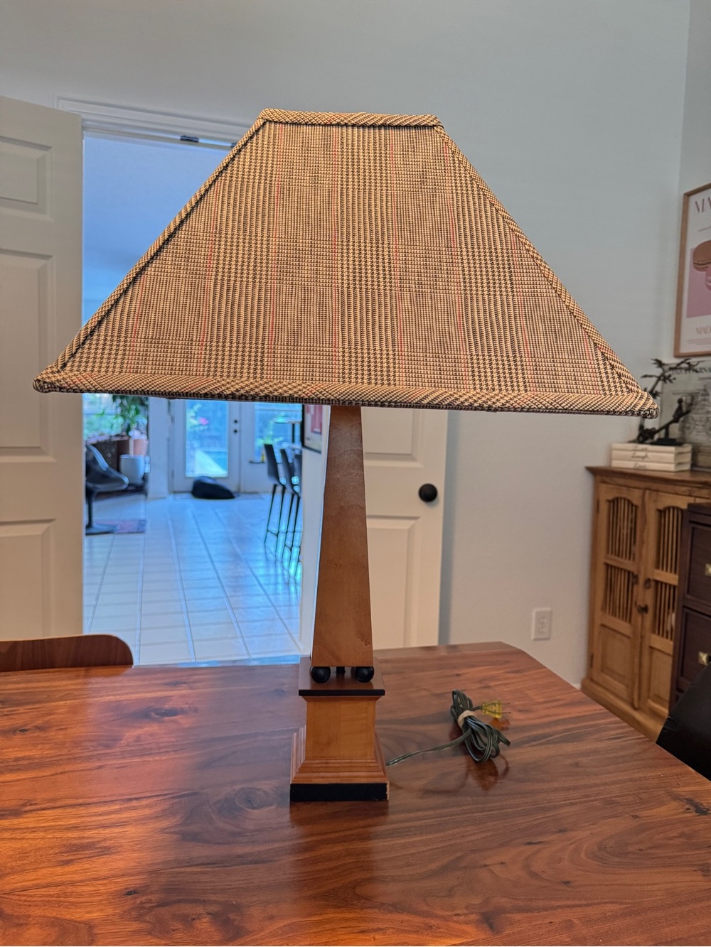 Vintage MCM Tall Wood art deco biedemeier style lamp